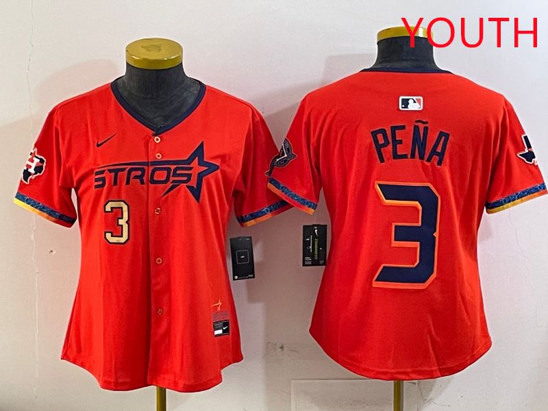 Youth Houston Astros #3 Pena Orange Fourth generation Joint Name Nike 2025 MLB Jersey style 3->youth mlb jersey->Youth Jersey